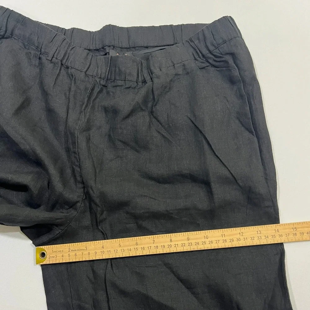Quince European 100% Linen Pants Lagenlook Relaxed Elastic Waist Black Women XL